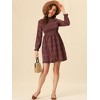 Allegra K Women's Ruffle Neck Long Sleeve A-Line Smocked Floral Dresses - 3 of 4