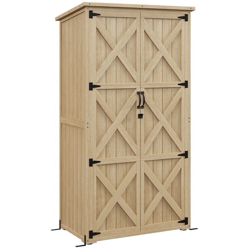 Outsunny Outdoor Storage Cabinet, Wooden Garden Storage Shed with Waterproof Asphalt Roof, 1 of 7