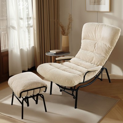 XIZZI Modern Rocking Chair with Ottoman, 6" Plush Cushion - 8 Colors (Brown, White, Gray, etc.) | Polyester & Iron | Space-Saving Design