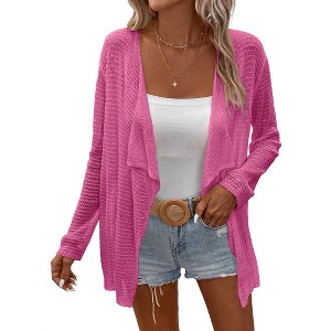 Lightweight Crochet Cardigan Sweater Rib Knit Open Front Sweater Coats - 1 of 4