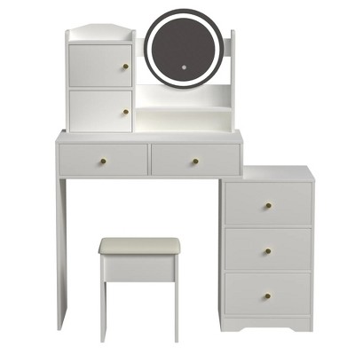 Fashion Vanity Desk with Mirror and Lights for Makeup and Cushioned Chair, Vanity Mirror with Lights and Table Set