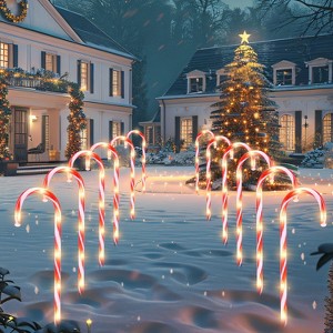 Joyfy 12pcs 12" Christmas Candy Cane Pathway Markers Lights, Garden Stake Lights Christmas Decorations for Patio Lawn Yard Walkway Garden Decor - 1 of 4