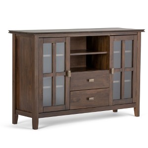 53" Solid Wood Tall Wide TV Media Stand with Handcrafted Natural Aged Brown Stain, Cord Management, and Tempered Glass Doors - 1 of 4