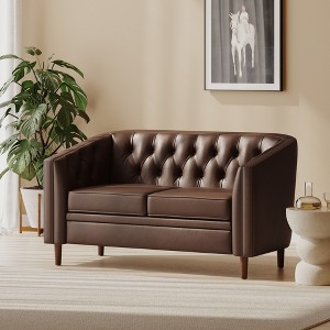 55.5" Diamond-Tufted Loveseat with Button-Tufted Back & Armrests, Tub-Shaped Design with Birch Wood Legs - 1 of 4