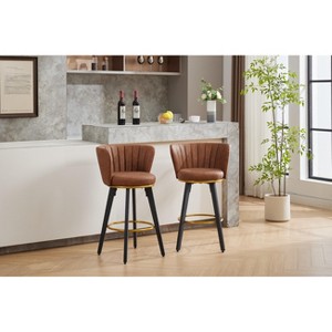 MYINDA 26''H Velvet Counter Height Bar Stool Set of 2, 360° Swivel Upholstered Bar Stool with Backrest, Goldy Footrest, Brown - 1 of 4