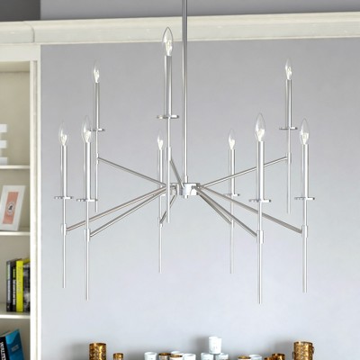 VAXCEL Kedzie 32-in Polished Nickel Modern 9 Light Chandelier Dining Room Hanging Fixture, 2-Tier Candelabra