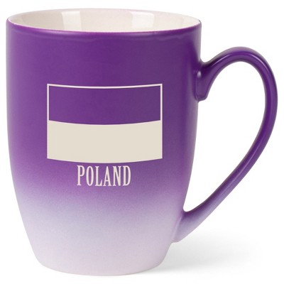 Elanze Designs Poland Polish Flag 12 Ounce Ceramic Laser-Etched Engraved Drinkware Mug, Purple and White Ombre