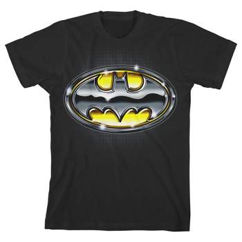 Batman Metallic Emblem Boy's Black Short-Sleeve T-shirt Toddler Boy to Youth Boy