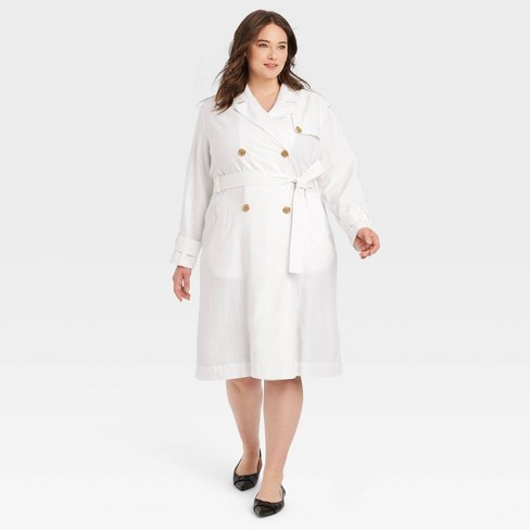 Women s Linen Trench Coat A New Day White 3x Target