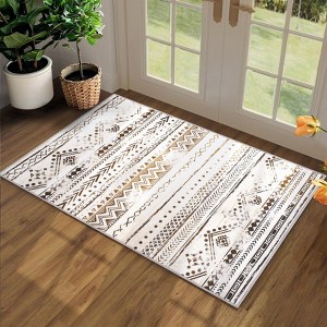Area Rugs Boho Geometric Rugs for Living Room Carpet Washable Neutral Striped Indoor Area Rug Soft Low Pile Floor Rug for Bedroom - 1 of 4