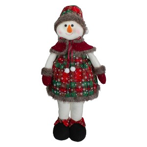 Northlight Jolly Plush Girl Snowman Christmas Figure - 24" - Red and Green - 1 of 4