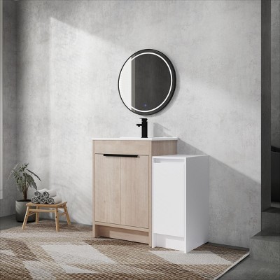 NicBex Bathroom Vanity with Ceramic Sink,Bathroom Sink Vanity with Storage Cabinets,Bathroom Sink Cabinet for Bathroom,White/Brown