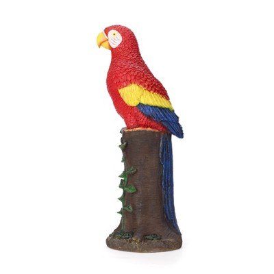 Red and Yellow Resin Parrot Statue with Solar Spotlight