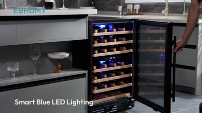 EUHOMY 6 Bottle & 6 Can Wine Cooler – 18L Countertop Fridge With Glass Door, 37-57°F Compressor Cooling