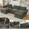 124" U-Shaped Modular Sectional Sofa with Chenille Upholstery, Storage Console, Wireless Charging, Bluetooth Speakers, Cup Holders, Movable Footstools - 4 of 4