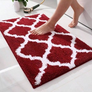 Bathroom Rugs 30x20, Soft Microfiber Bath Mat, Non - Slip Shaggy Carpet, Machine Washable, Burgundy - 1 of 4