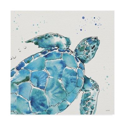 14" x 14" Blue and Green Watercolor Sea Turtle Canvas Art