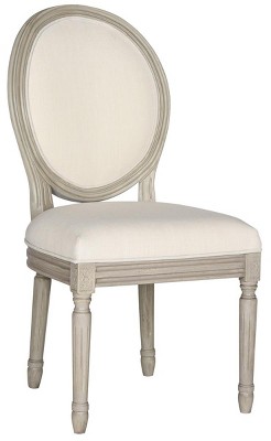 Beige Linen Upholstered Side Chair with Wood Carved Legs - Set of 2