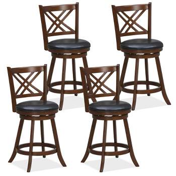 Tangkula 360° Swivel Barstools Set of 4 24" Counter Height Bar Chairs with Back & Footrest