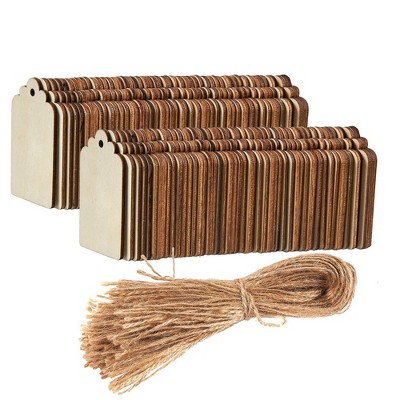 100-Pack Unfinished Wood Gift Tag Wooden with Jute Ropes for Home DIY Supplies