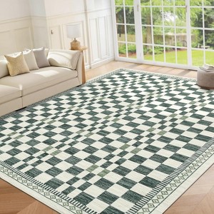 Washable Runner Rug for Kitchen, Bathroom, Non-Slip, Low Pile, Stain-Resistant, Abstract Checkered Carpet, Entryway, Laundry. - 1 of 4
