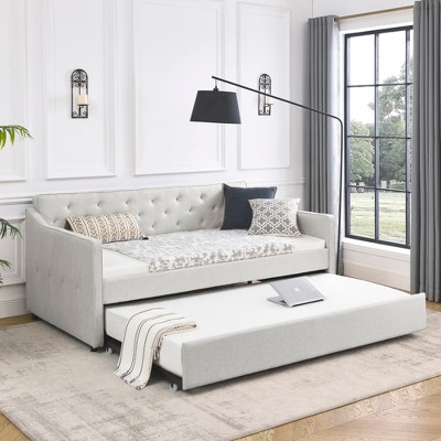Lycvki Upholstered Tufted Sofa Bed with Twin Size Trundle, No Mattress