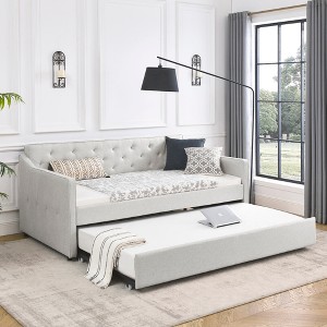 Lycvki Upholstered Tufted Sofa Bed with Twin Size Trundle, No Mattress - 1 of 4