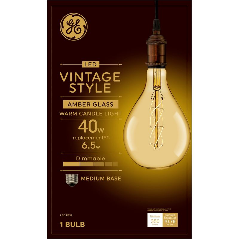GE 6.5W 40W Equivalent LED Light Bulb Amber Glass Warm Candle Light, 1 of 6