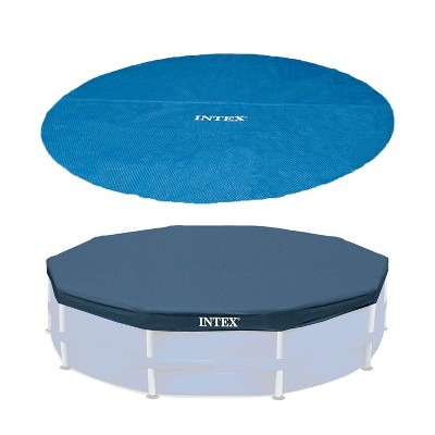Intex 15 Foot Round Debris Cover and Vinyl Solar Cover for Above Ground Pools