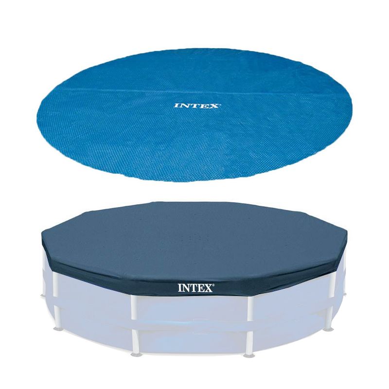 Intex 15 Foot Round Debris Cover and Vinyl Solar Cover for Above Ground Pools, 1 of 7