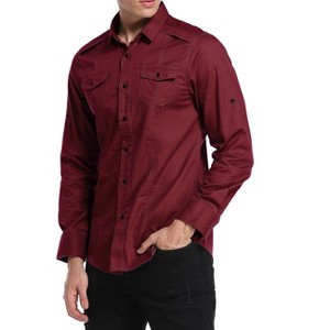 Men's  Cargo Work Shirt Military Casual Slim Fit Long Sleeve Shirts Tops - 1 of 2