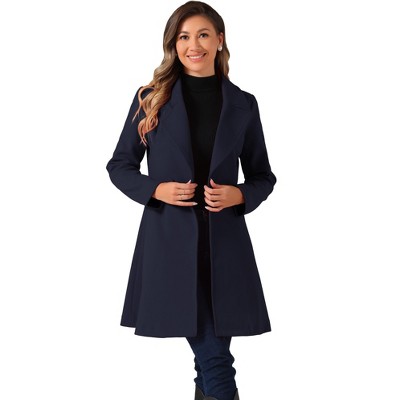 Allegra K Women's Elegant Notched Collar Single Belted Winter Long Coat