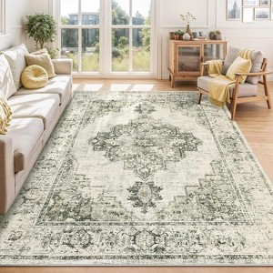 Acekool Washable Vintage Area Rug – Soft Low Pile, Non-Slip, Boho Farmhouse Style for Bedroom & Living Room - 1 of 4