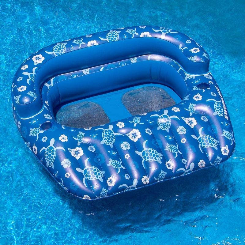 Swimline 90482 Inflatable Double Float 2 Person Tropical Floating Lounger Raft w/ Removable Center Seat or Drink Caddy and 2 Built-In Cupholders, Blue, 5 of 6