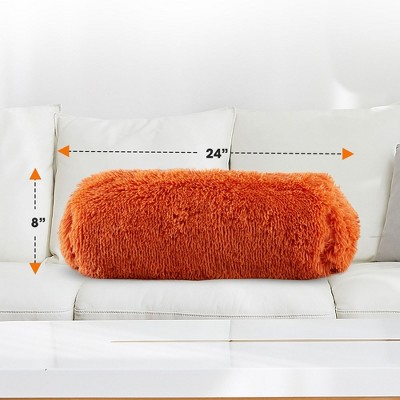 Rust Orange Shaggy Long Hair Bolster Pillows Set