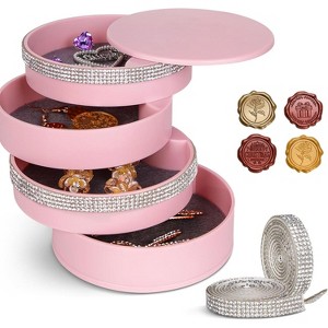 5-Layer Rotating Jewelry Organizer with Lid, Portable Travel Tray Case for Earrings, Rings & Bracelets, White - 1 of 4