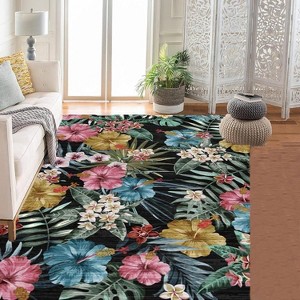 Floral Washable Bugs Boho Flower Area Rug Non Slip Thin Living Room Botanical Colorful Floor Carpet Runner for Kitchen Hallway - 1 of 1