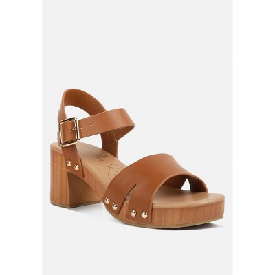 Campbell Faux Leather Textured Block Heel Sandals