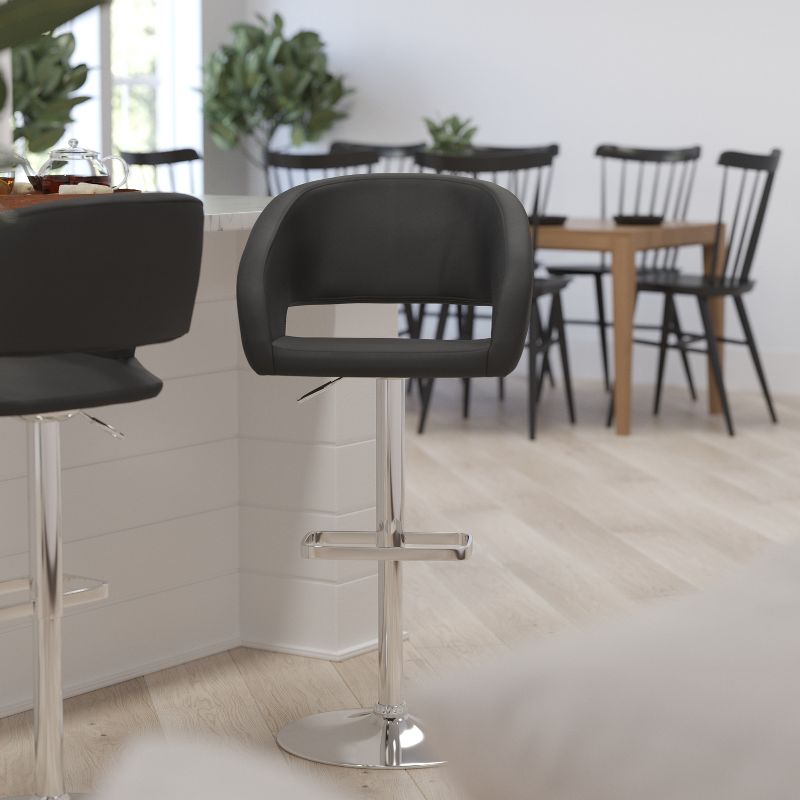 Merrick Lane Modern Bar Stool Rounded Mid-Back Stool With Height Adjustable Swivel Seat, 3 of 22