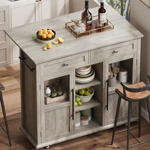 Kitchen Island with Storage, 41'' Storage Island with Drawer, Open Shelf and Door Cabinet, Rolling Cart - 1 of 4