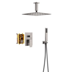 CASAINC 1-Spray Patterns with 10 in. Ceiling Mount Dual Shower Heads with Hand Shower Faucet (Valve Included) - 1 of 4