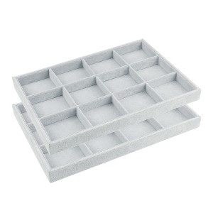 Unique Bargains Stackable Velvet Grey Jewelry Container Trays with Removable Dividers Set of 2 - 1 of 4