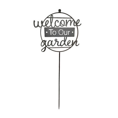 VIP Metal 51.5 in. Black Welcome To Our Garden Ring Stake