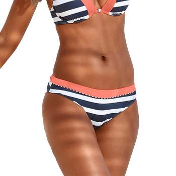 LASCANA Women's Striped Classic Bikini Swimsuit Bottom, Navy Striped, Size 12