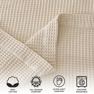 Twin Oatmeal Cotton Waffle Weave Lightweight Blanket