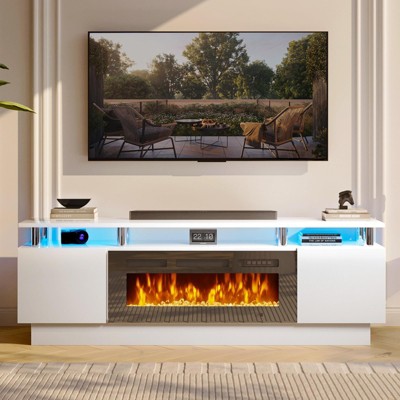 AOXUN Fireplace TV Stand with 36" Electric Fireplace, LED Light Entertainment Center, 2 Tier TV Console Stand for TVs Up to 80", White