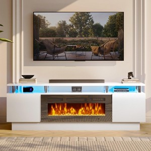 AOXUN Fireplace TV Stand with 36" Electric Fireplace, LED Light Entertainment Center, 2 Tier TV Console Stand for TVs Up to 80", White - 1 of 4