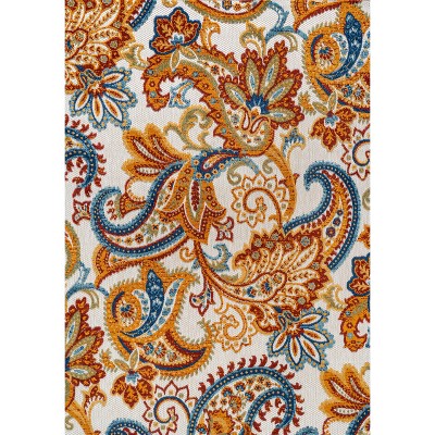 Paisley Orange and Multicolor Synthetic 4' x 6' Reversible Area Rug