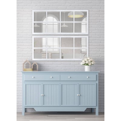 Hogan Rustic White Wooden Windowpane 22" x 46" Wall Mirror