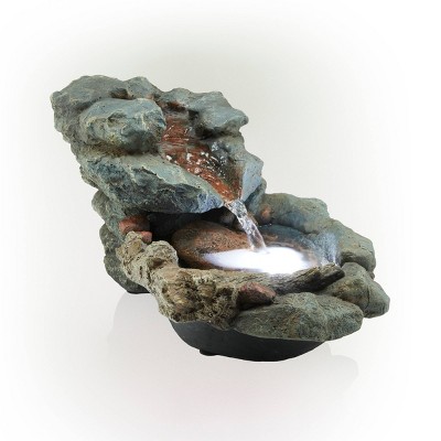 Gray and Brown 20" Fiberglass Outdoor Fountain with LED Lights